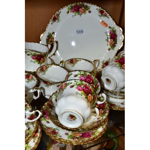 569 - A ROYAL ALBERT OLD COUNTRY ROSES TEA SET, comprising a tea pot, height 18cm, milk jug, sugar bowl, a... 