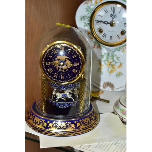 570 - SEVEN ASSORTED MANTEL, DESK AND TRAVEL CLOCKS, comprising a quartz Woodford brass finish mantel cloc... 