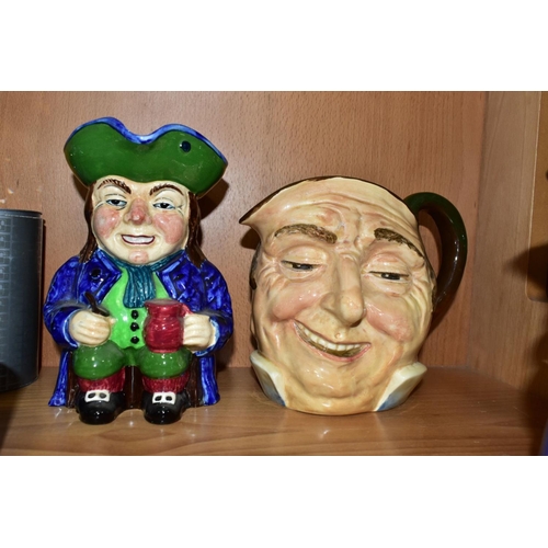 571 - EIGHT ASSORTED CERAMIC TOBY AND CHARACTER JUGS, including Royal Doulton large ' 'arriet' D6208 and '... 