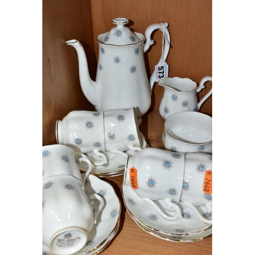 573 - A ROYAL ALBERT 'STAR OF EVE' FIFTEEN PIECE COFFEE SET, comprising a coffee pot, milk jug, sugar bowl... 