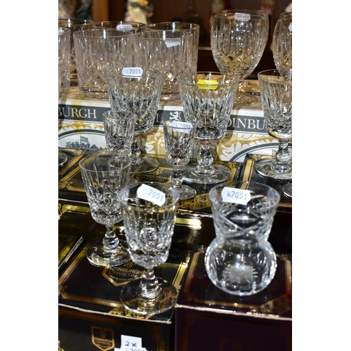 580 - A QUANTITY OF BOXED EDINBURGH CRYSTAL GLASSWARES, comprising forty eight pieces in sixteen boxes: a ... 