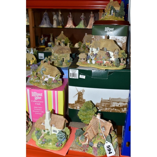 594 - EIGHTEEN LILLIPUT LANE COLLECTORS CLUB SCULPTURES, fourteen boxed, two with no deeds, comprising Woo... 