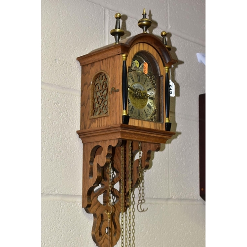 612 - A CLOCK, TREEN AND METALWARES, comprising a modern Warmink wall clock with pendulum and weights, a s... 