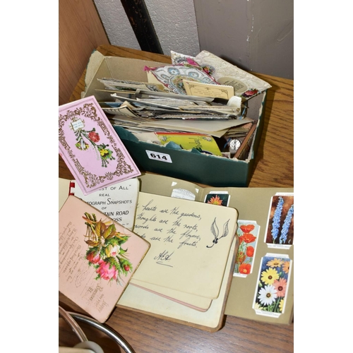 614 - A BOX OF EPHEMERA, to include a small collection of Victorian paper lace and similar greetings cards... 