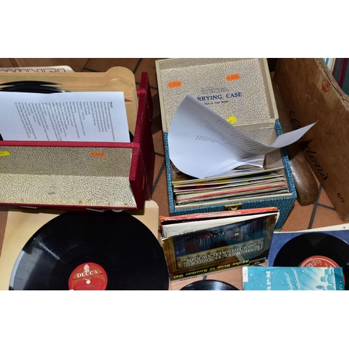 617 - A BOX AND TWO CARRYING CASES OF RECORDS, to include approximately ninety five vinyl albums, singles ... 