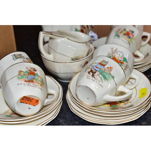 622 - A TWENTY ONE PIECE SYLVAN NURSERY WARE TEA SET, printed with Nursery Rhyme characters, comprising a ... 