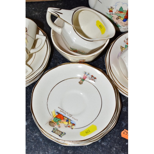 622 - A TWENTY ONE PIECE SYLVAN NURSERY WARE TEA SET, printed with Nursery Rhyme characters, comprising a ... 