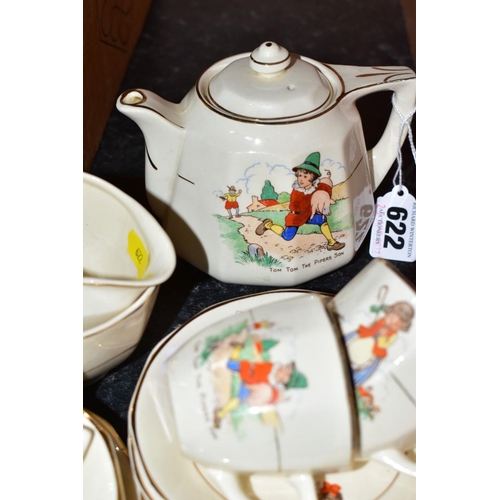 622 - A TWENTY ONE PIECE SYLVAN NURSERY WARE TEA SET, printed with Nursery Rhyme characters, comprising a ... 