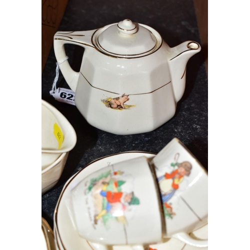 622 - A TWENTY ONE PIECE SYLVAN NURSERY WARE TEA SET, printed with Nursery Rhyme characters, comprising a ... 