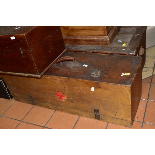 627 - FIVE LATE NINETEENTH/EARLY TWENTIETH CENTURY WOODEN BOXES, to include a small late nineteenth centur... 