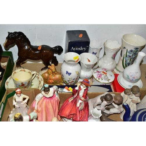 632 - A BOX AND LOOSE CERAMIC GIFTWARES ETC, to include five figurines: Royal Doulton HN2832 Fair Lady, HN... 