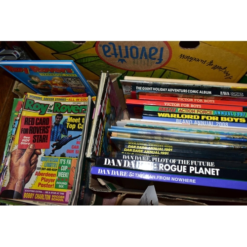 634 - FIVE BOXES OF BOOKS, COMICS, CDS AND SUNDRY ITEMS, approximately fifty five books including two boxe... 