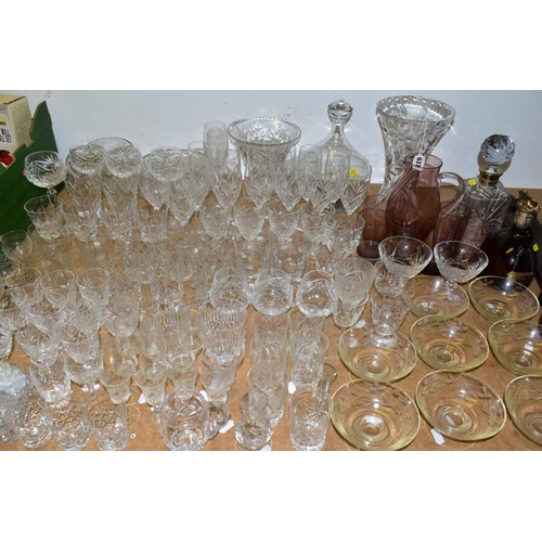 637 - A QUANTITY OF CUT CRYSTAL AND OTHER GLASS WARES, approximately ninety pieces to include a square dec... 