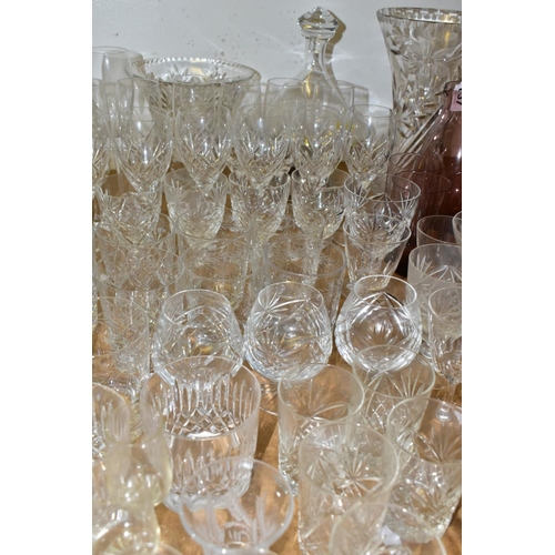 637 - A QUANTITY OF CUT CRYSTAL AND OTHER GLASS WARES, approximately ninety pieces to include a square dec... 