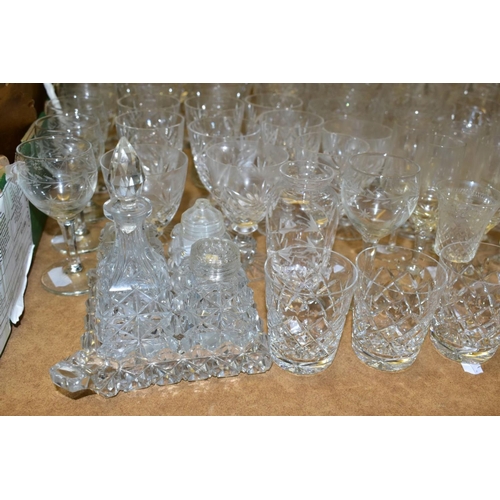 637 - A QUANTITY OF CUT CRYSTAL AND OTHER GLASS WARES, approximately ninety pieces to include a square dec... 