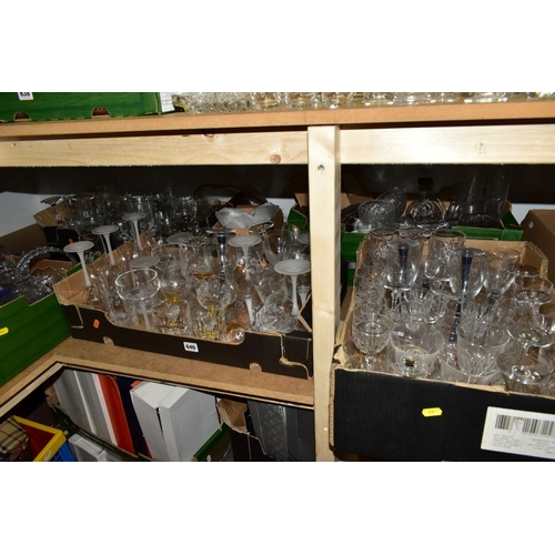 640 - FIVE BOXES OF GLASS WARES, to include a quantity of drinking glasses, mainly in sets including a par... 