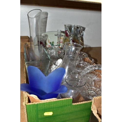 640 - FIVE BOXES OF GLASS WARES, to include a quantity of drinking glasses, mainly in sets including a par... 