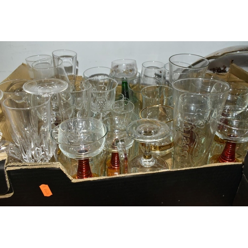 640 - FIVE BOXES OF GLASS WARES, to include a quantity of drinking glasses, mainly in sets including a par... 