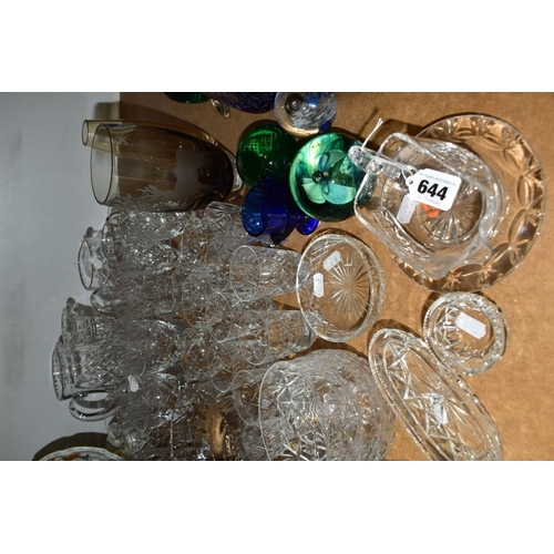 644 - A GROUP OF CUT CRYSTAL AND OTHER GLASS WARES, approximately forty to fifty pieces to include three p... 