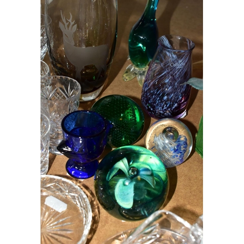 644 - A GROUP OF CUT CRYSTAL AND OTHER GLASS WARES, approximately forty to fifty pieces to include three p... 