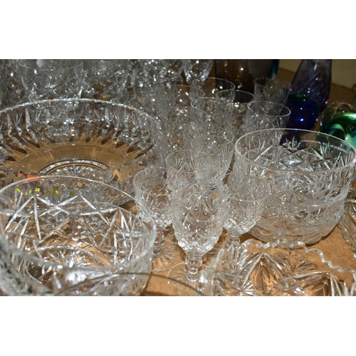 644 - A GROUP OF CUT CRYSTAL AND OTHER GLASS WARES, approximately forty to fifty pieces to include three p... 