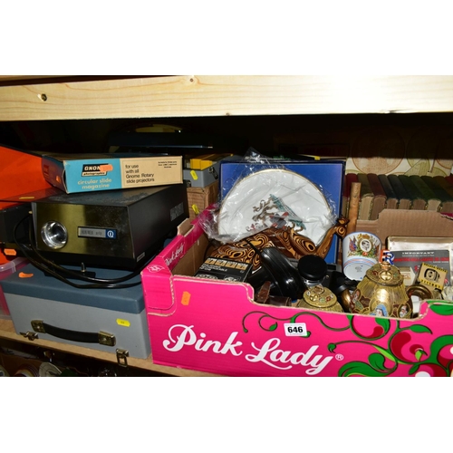 646 - FOUR BOXES AND LOOSE SLIDE PROJECTOR, BOOKS AND EPHEMERA, VINTAGE GAMES AND SUNDRY ITEMS, to include... 