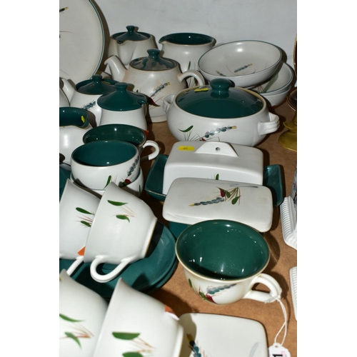 651 - A FIFTY ONE PIECE DENBY GREENWHEAT PART DINNER SERVICE, comprising a coffee pot, two different sized... 