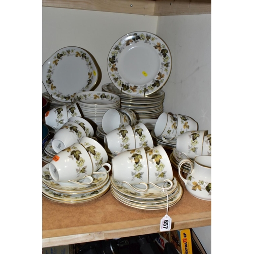 657 - AN EIGHTY SIX PIECE ROYAL DOULTON 'LARCHMONT' TC1019 DINNER SERVICE comprising  a cake plate, a crea... 