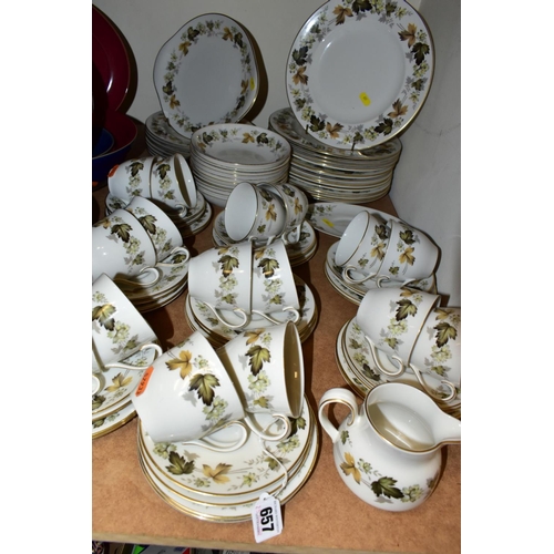 657 - AN EIGHTY SIX PIECE ROYAL DOULTON 'LARCHMONT' TC1019 DINNER SERVICE comprising  a cake plate, a crea... 