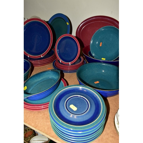 658 - A THIRTY NINE PIECE DENBY HARLEQUIN PATTERN DINNER SERVICE, comprising a 30cm diameter salad bowl, a... 