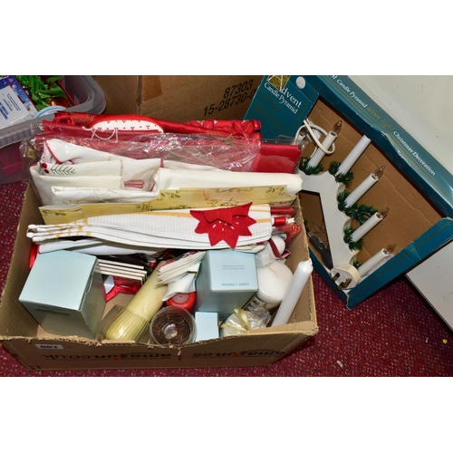 661 - SEVEN BOXES AND LOOSE CHRISTMAS TREES AND DECORATIONS, to include a boxed 4ft artificial Christmas t... 