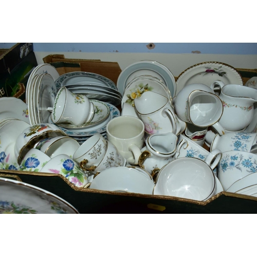 665 - FIVE BOXES OF CERAMICS, to include two large Aynsley Pembroke plates diameter 31cm with a matching c... 