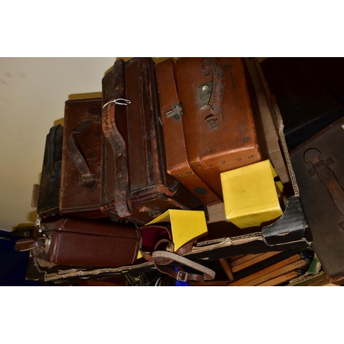 675 - SEVEN BOXES OF ANTIQUE AND VINTAGE CAMERAS, to include a Zeiss Ikon sheet film camera with Compur sh... 