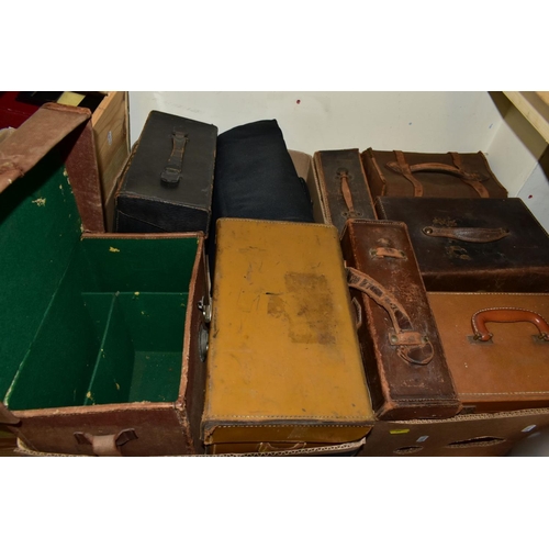 675 - SEVEN BOXES OF ANTIQUE AND VINTAGE CAMERAS, to include a Zeiss Ikon sheet film camera with Compur sh... 