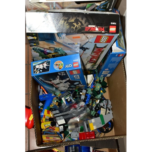 678 - TWO BOXES OF TOYS, to include boxes, instruction and pieces for Lego sets (pieces unchecked) 70614, ... 