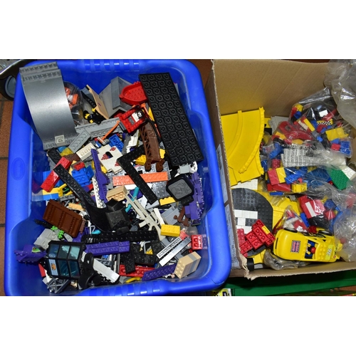 693 - TWO BOXES OF TOYS, to include a quantity of Lego bricks, figures and accessories, a box of Mega Blok... 