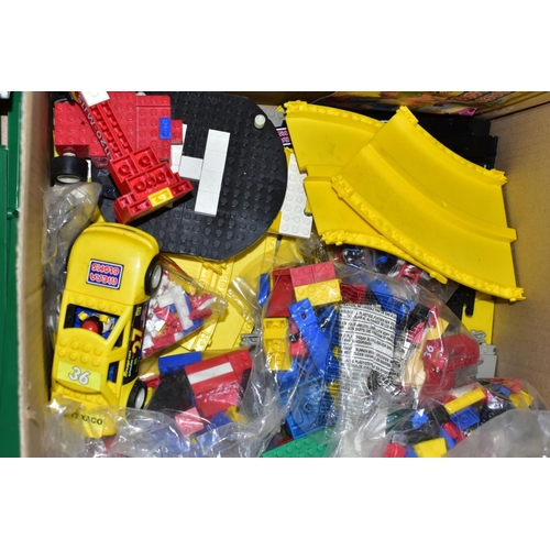 693 - TWO BOXES OF TOYS, to include a quantity of Lego bricks, figures and accessories, a box of Mega Blok... 