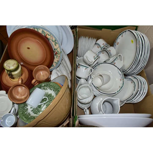 699 - FIVE BOXES OF CERAMICS, including twenty-nine pieces of Royal Worcester 'Sutton' pattern dinner and ... 