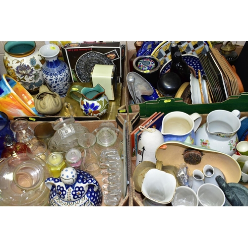 703 - FOUR BOXES OF CERAMICS,ETC INCLUDING TWO PIECES OF GOUDA POTTERY, the Gouda comprises a 2654 Blufri ... 