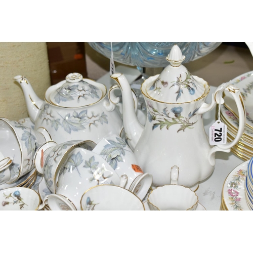 720 - ROYAL ALBERT TEA WARES ETC, comprising 'Brigadoon' - six cups and saucers, milk jug, sugar bowl and ... 