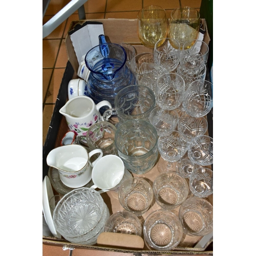 727 - FIVE BOXES AND LOOSE GLASSWARE, CERAMICS, PICTURES, SUNDRY HOUSEHOLD ITEMS, ETC, including approxima... 