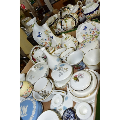 729 - TWO BOXES OF ASSORTED CERAMICS AND TEA WARE, including Wedgwood 'Ice Rose' bone china gift ware and ... 