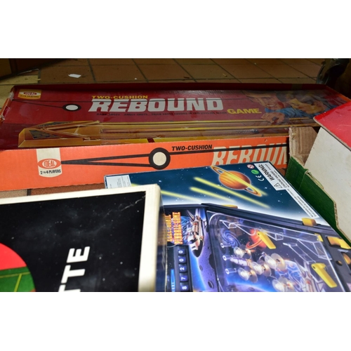 731 - THREE BOXES AND LOOSE BOXED BOARD GAMES, CHILDREN'S TOYS, SOFT TOYS, ETC including Connect by James ... 