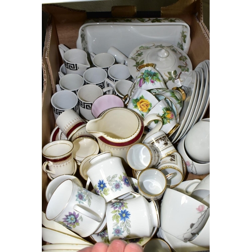 734 - SIX BOXES OF ASSORTED CERAMICS AND GLASSWARE, including a Continental porcelain figure of a man and ... 