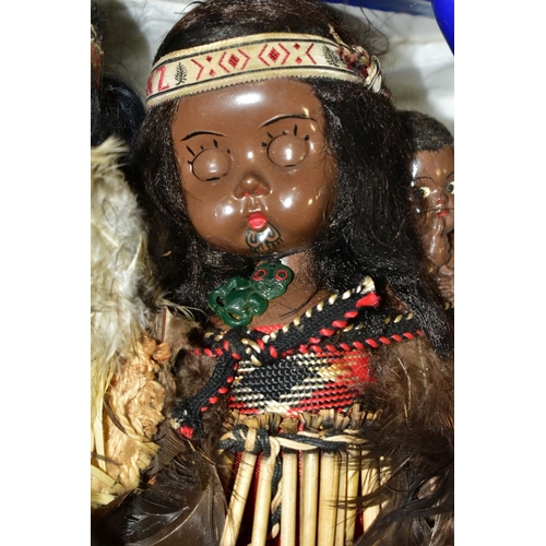 751 - VINTAGE COLLECTORS DOLLS, comprising a M?ori woman with child, tiki pendant around her neck, painted... 