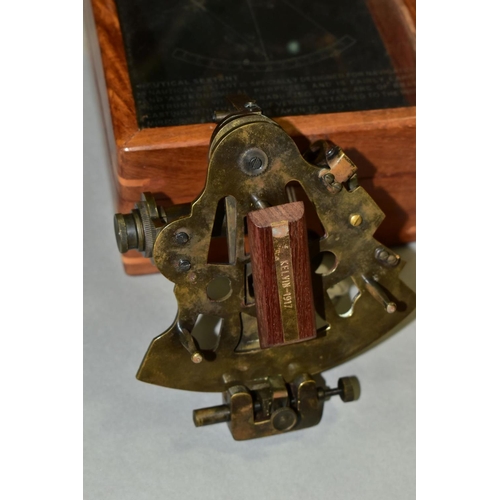 752 - A KELVIN & HUGHES NAUTICAL SEXTANT DATED 1917, together with a wooden stowage box with an etched gla... 