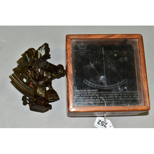 752 - A KELVIN & HUGHES NAUTICAL SEXTANT DATED 1917, together with a wooden stowage box with an etched gla... 