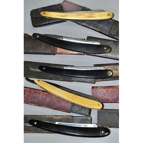 753 - FIVE BOXED CUT THROAT RAZORS, comprising Abrams Brooksbank, Gold Krone, Feinsilberstahl of Solingen,... 