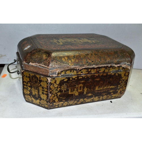 758 - A CHINOISERIE STYLE WRITING BOX, the exterior covered with figures, pagodas and repeat lacquer patte... 