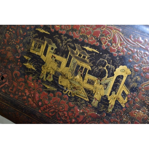 758 - A CHINOISERIE STYLE WRITING BOX, the exterior covered with figures, pagodas and repeat lacquer patte... 